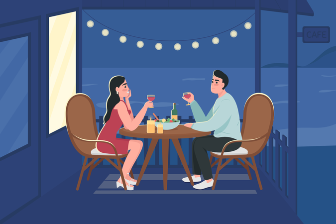 Paar bei romantischem Date am Abend  Illustration