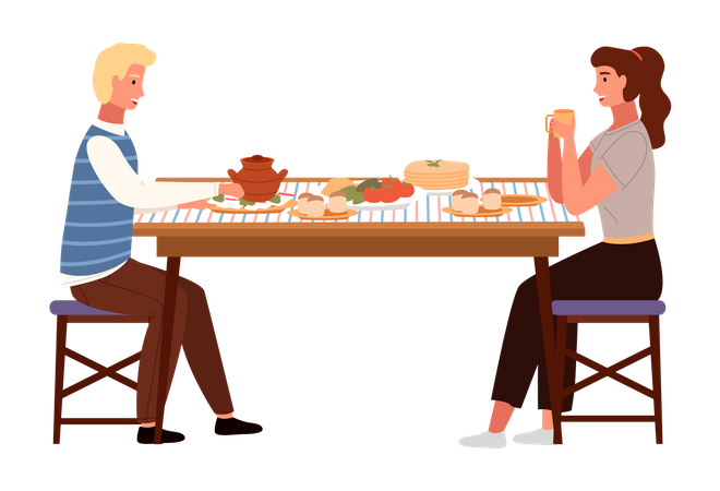 Paar beim Abendessen  Illustration