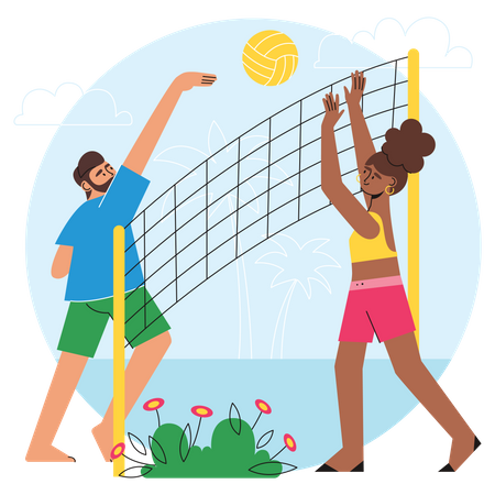Paar beim Beachvolleyball  Illustration