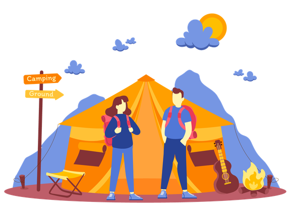 Paar auf dem Campingplatz  Illustration