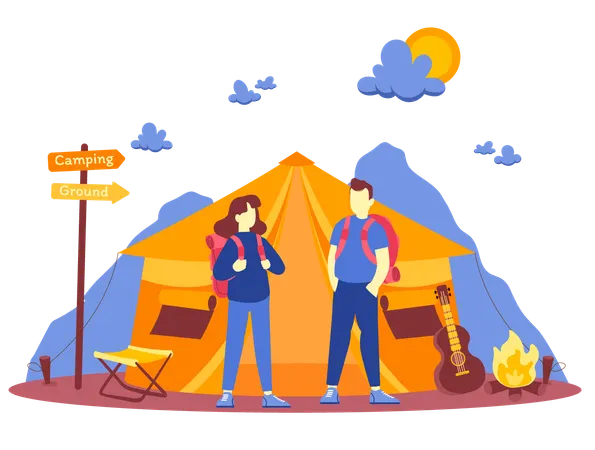 Paar auf dem Campingplatz  Illustration