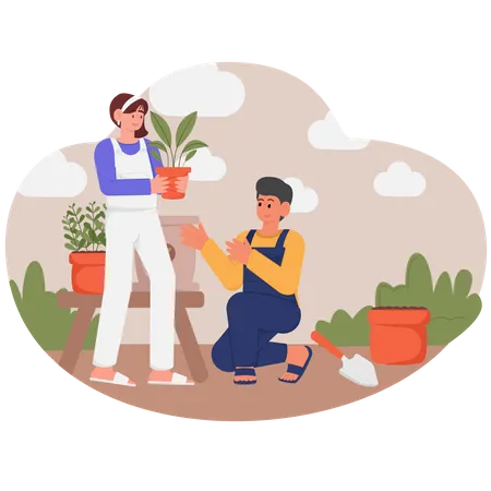 Paar beim Pflanzen  Illustration