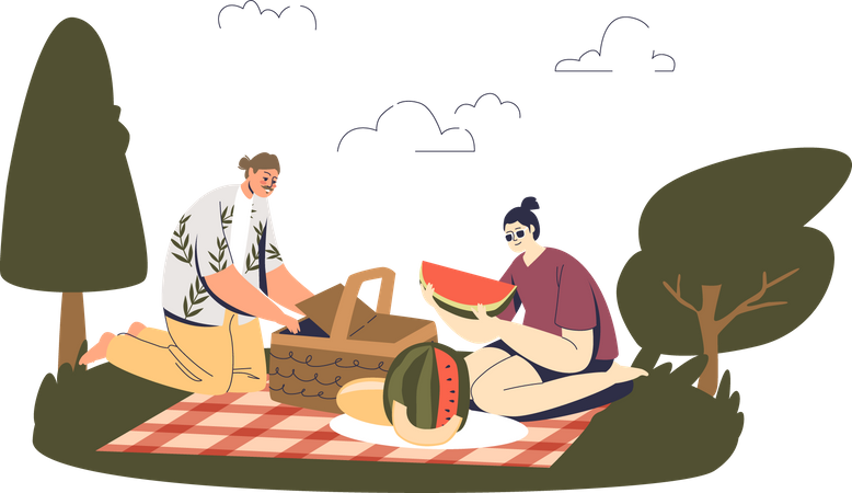 Paar beim Picknick im Park  Illustration
