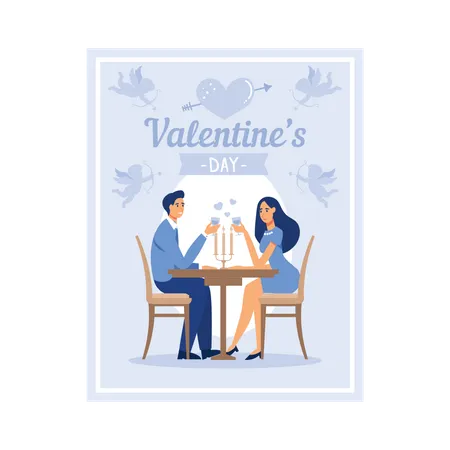 Paar nimmt Happy Valentinstag Abendessen  Illustration