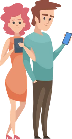 Paar mit Telefon  Illustration