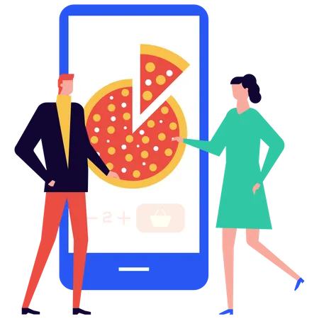 Paar bestellt Pizza per App  Illustration