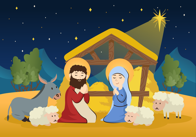 Paar betet in der Weihnachtsnacht  Illustration