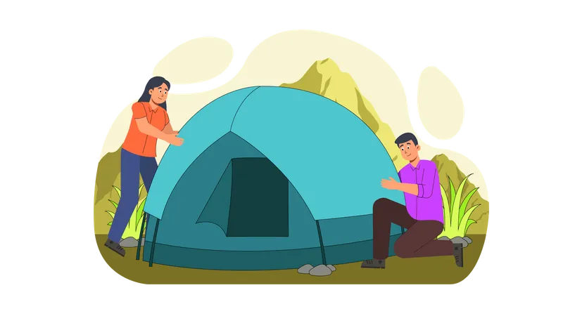 Paar Camping  Illustration