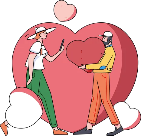 Paar verabredet sich am Valentinstag  Illustration