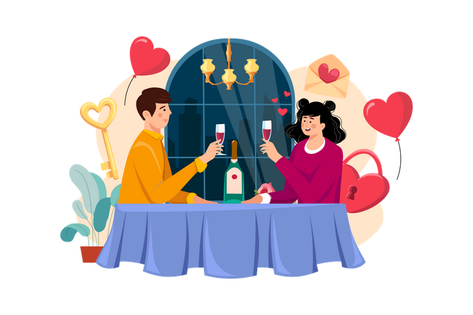 Paar verabredet sich in einem Restaurant  Illustration