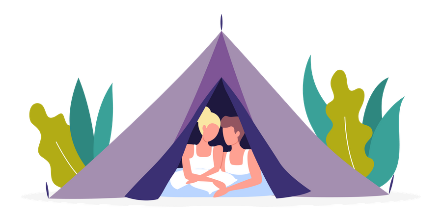 Paar verabredet sich unter Zelt  Illustration