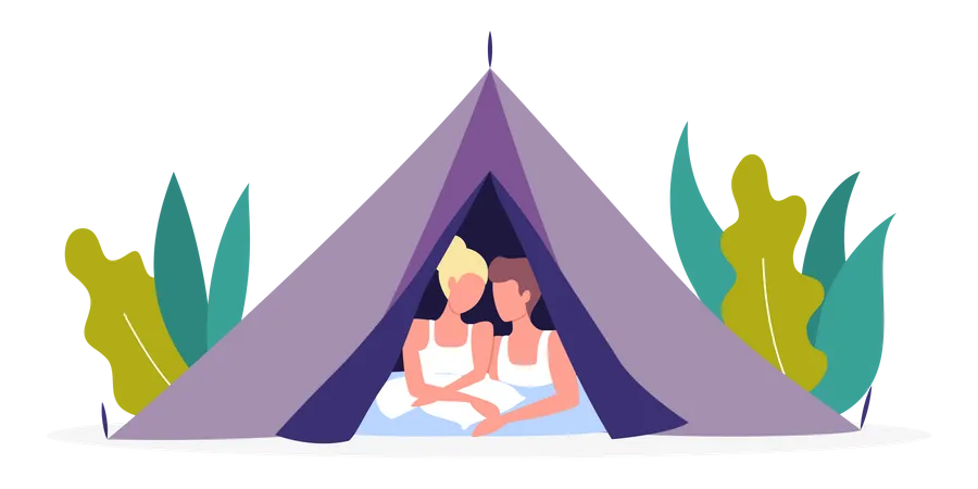 Paar verabredet sich unter Zelt  Illustration