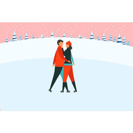 Paar beim Eislaufen  Illustration