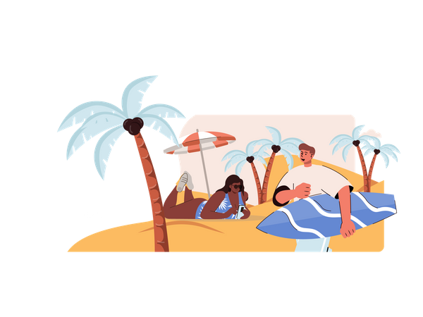 Paar entspannt am Strand  Illustration