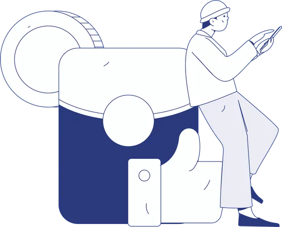 Paar verdient beim Einkaufen Rabattcoupon  Illustration