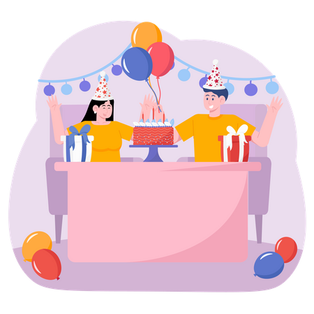 Paar feiert Geburtstag  Illustration