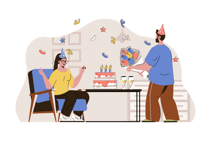 Paar feiert Geburtstagsparty  Illustration