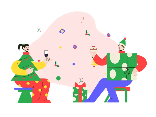 Paar feiert gemeinsam Weihnachten  Illustration
