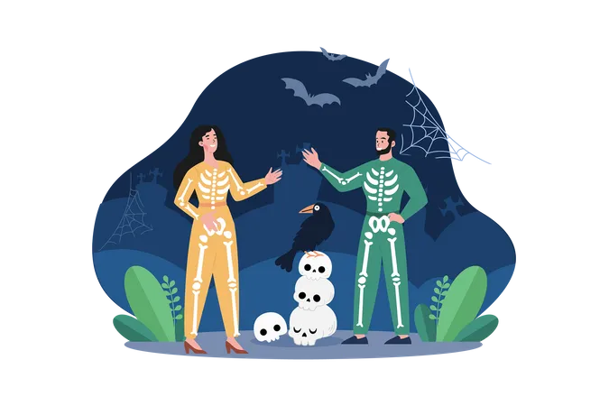 Paar feiert Halloween-Cosplay  Illustration
