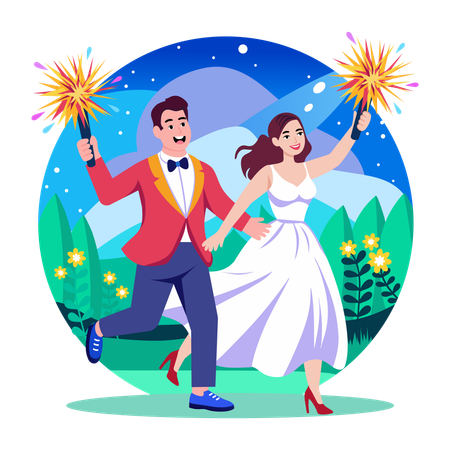 Paar feiert Hochzeit  Illustration