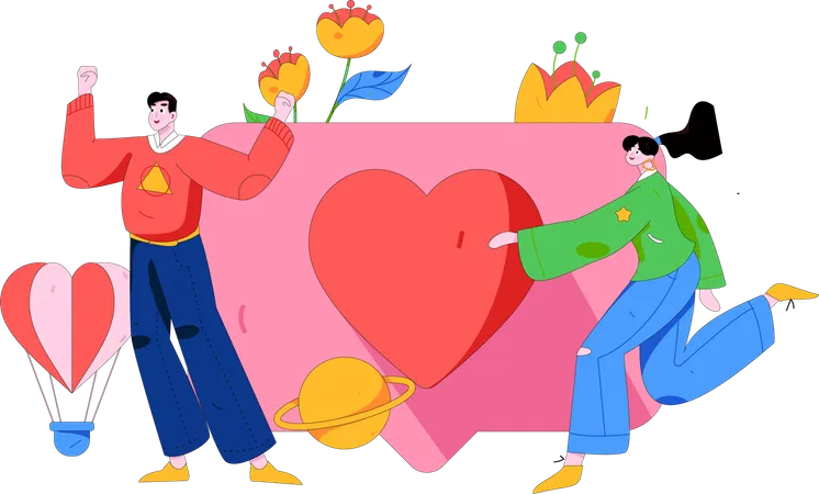 Paar feiert valentinstag  Illustration