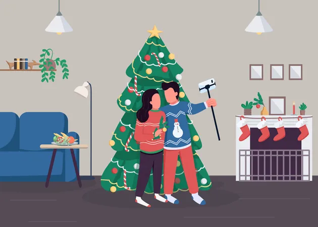 Paar feiert Weihnachten  Illustration