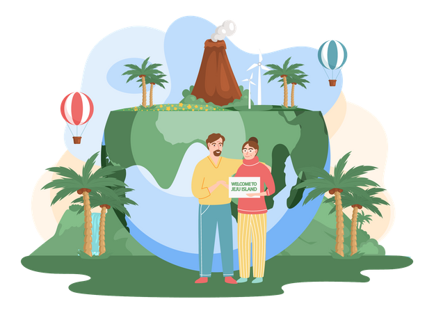 Paar wirbt für Tourismus auf der Insel Jeju  Illustration