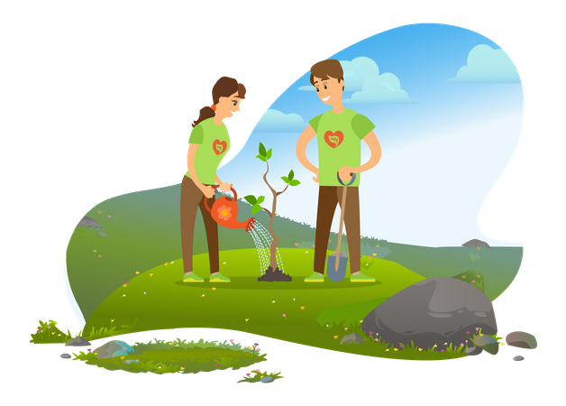 Paar Freiwillige Bewässerungsanlage  Illustration