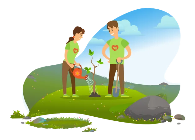 Paar Freiwillige Bewässerungsanlage  Illustration
