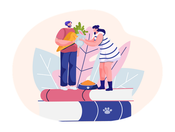 Paar füttert kleines Kaninchen  Illustration