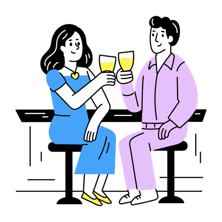 Paar geht zum Valentinstag  Illustration