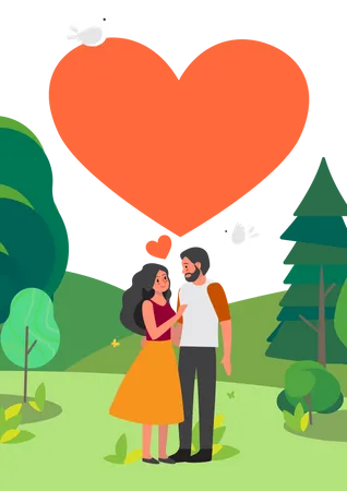 Paar spaziert gemeinsam im Park  Illustration