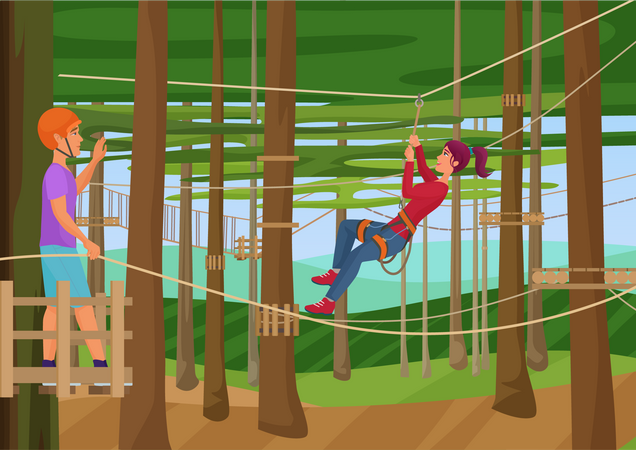 Paar genießt im Abenteuerpark  Illustration
