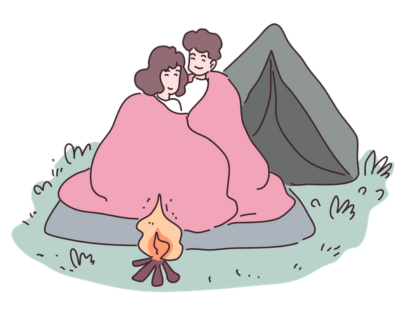 Paar genießt Camping  Illustration