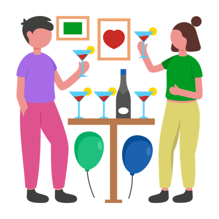 Paar genießt Cocktailparty  Illustration