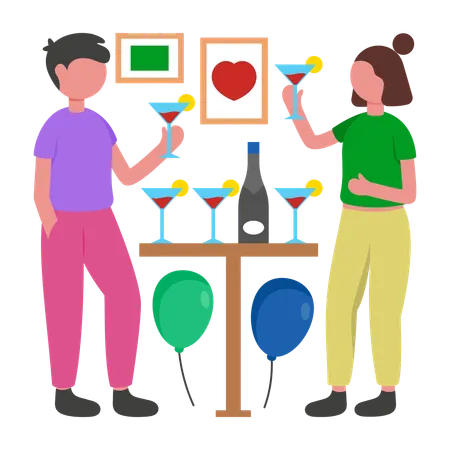 Paar genießt Cocktailparty  Illustration
