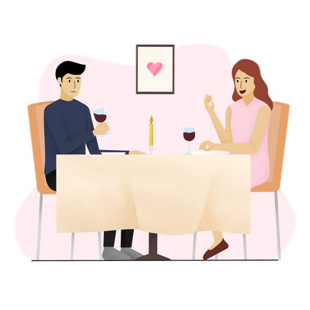 Paar genießt ein Candlelight Dinner am Valentinstag  Illustration