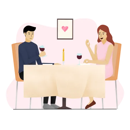 Paar genießt ein Candlelight Dinner am Valentinstag  Illustration