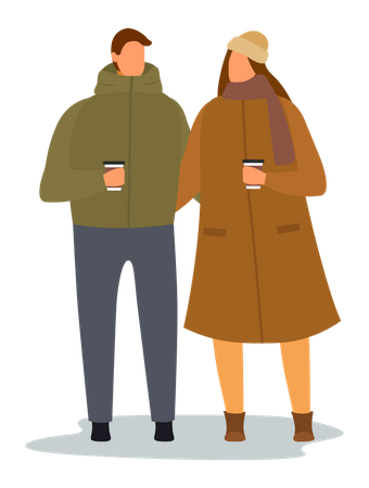 Paar genießt Kaffee im Herbst  Illustration