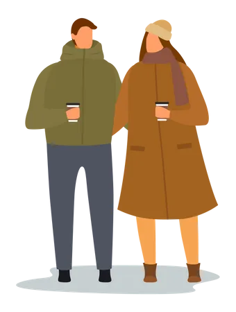 Paar genießt Kaffee im Herbst  Illustration