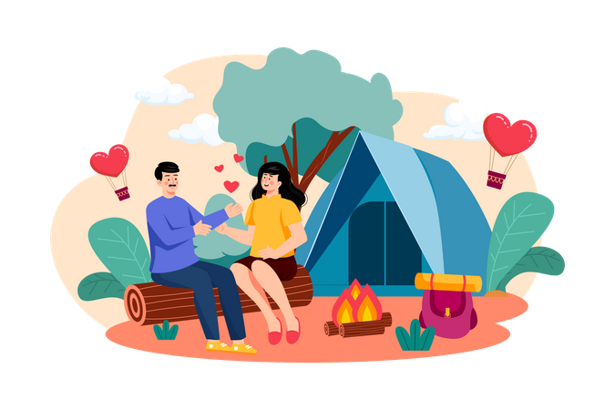 Paar genießt Lagerfeuer beim Camping  Illustration