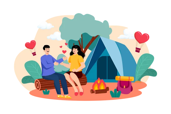 Paar genießt Lagerfeuer beim Camping  Illustration