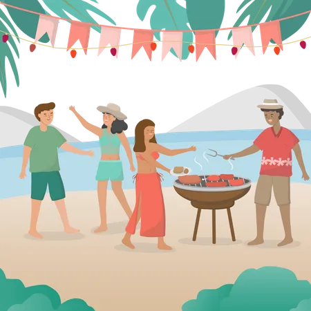 Paar genießt Sommerurlaub am Strand  Illustration