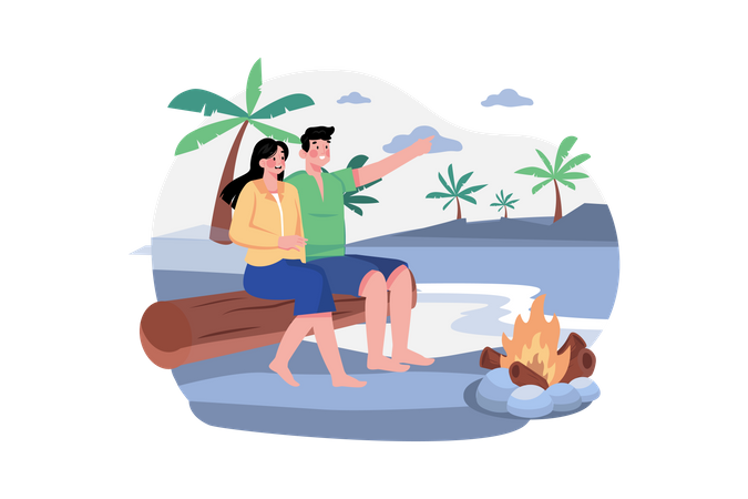 Paar genießt Strandausflug  Illustration