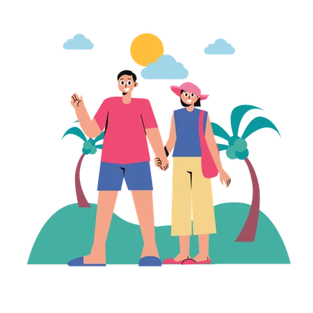 Paar genießt Urlaub  Illustration