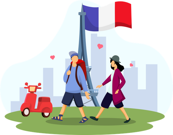 Paar genießt Urlaub in Frankreich  Illustration