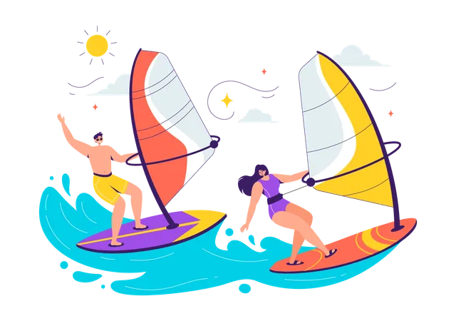 Paar genießt Windsurfen  Illustration