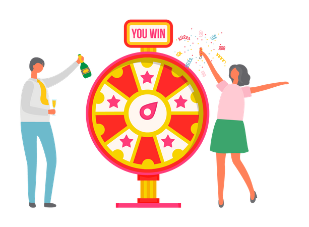 Paar gewinnt am Glücksrad  Illustration