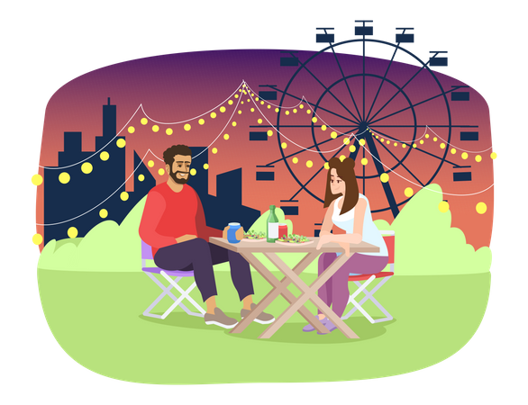 Paar hat romantisches Abendessen am Abend  Illustration