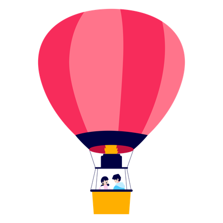 Paar im Heißluftballon  Illustration